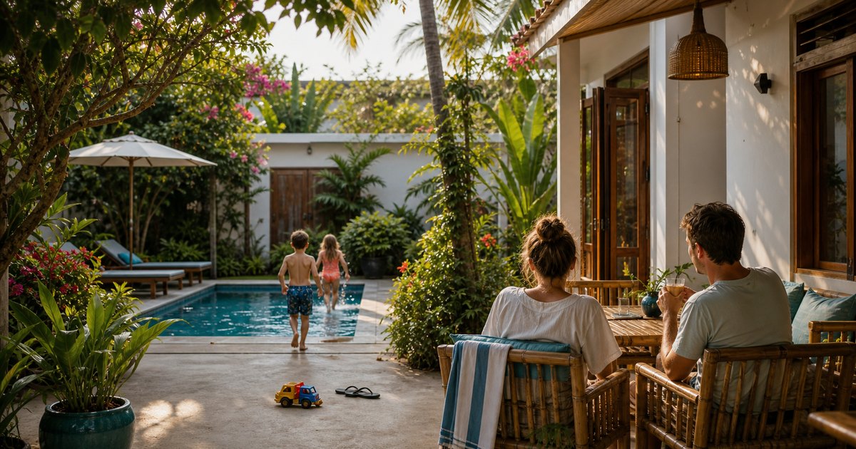 Family-friendly pool and garden at a Phu Quoc homestay