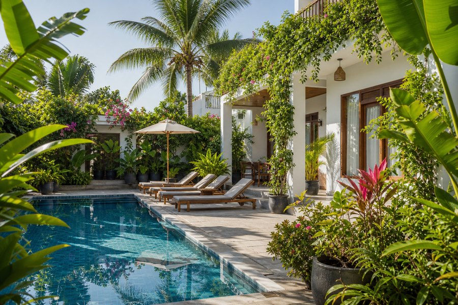 Swimming pool in tropical garden